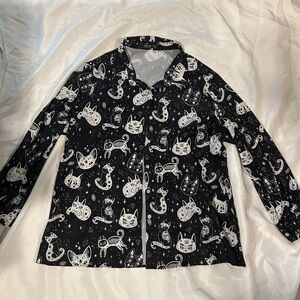 Shein Celestial Cats button-up pajama top